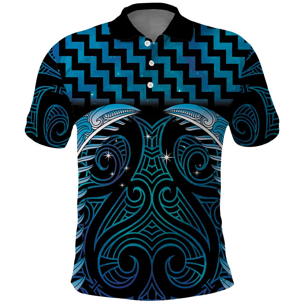 Blue Matariki New Zealand Polo Shirt Maori Poutama Galaxy Vibes