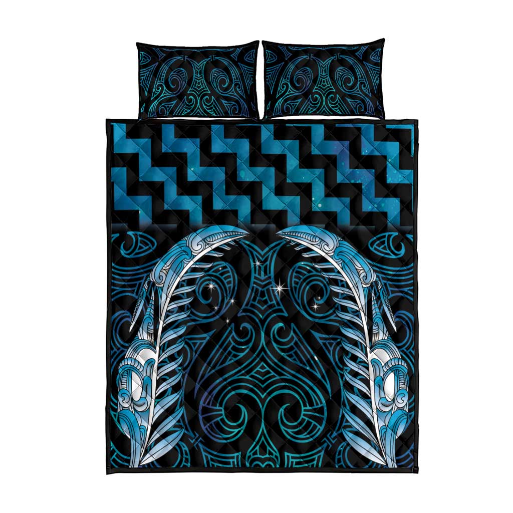 Blue Matariki New Zealand Quilt Bed Set Maori Poutama Galaxy Vibes