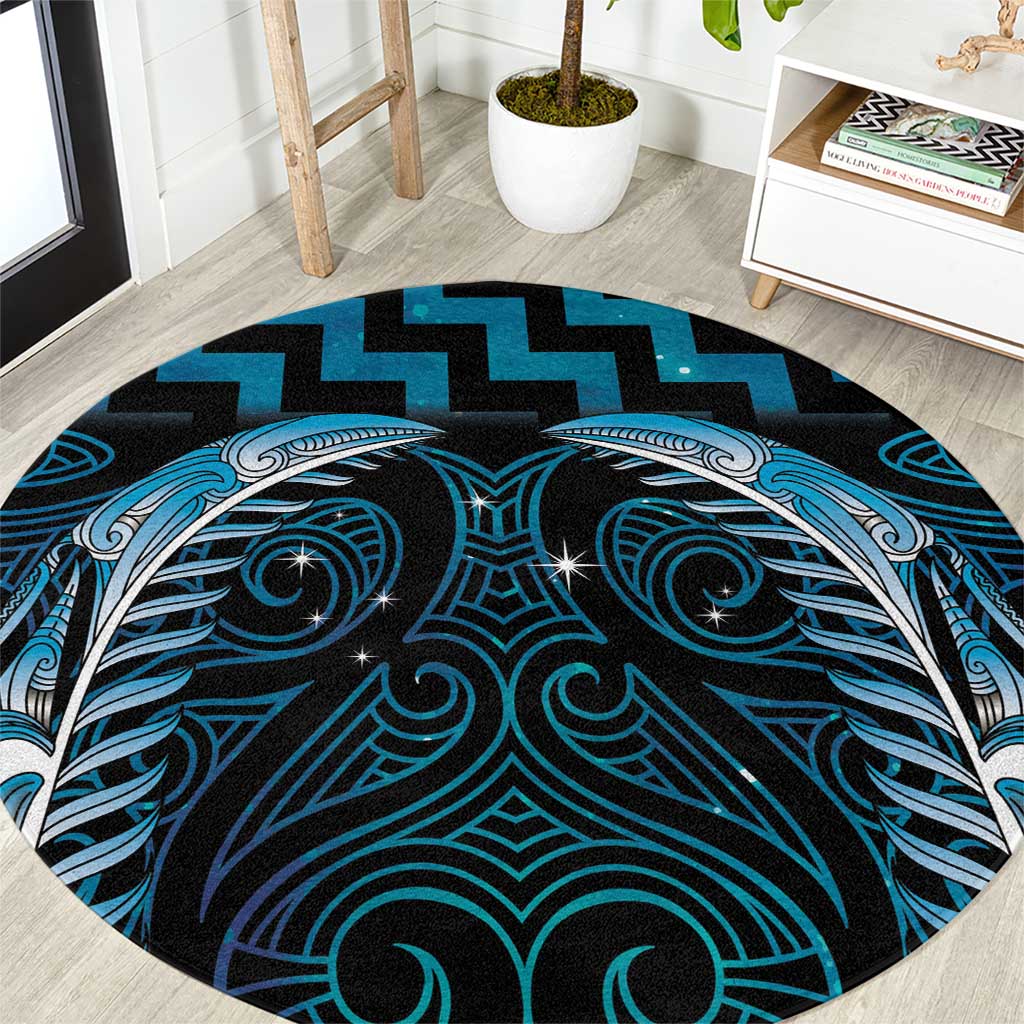 Blue Matariki New Zealand Round Carpet Maori Poutama Galaxy Vibes