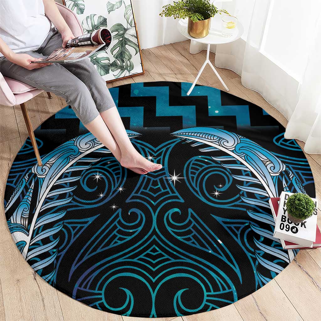 Blue Matariki New Zealand Round Carpet Maori Poutama Galaxy Vibes