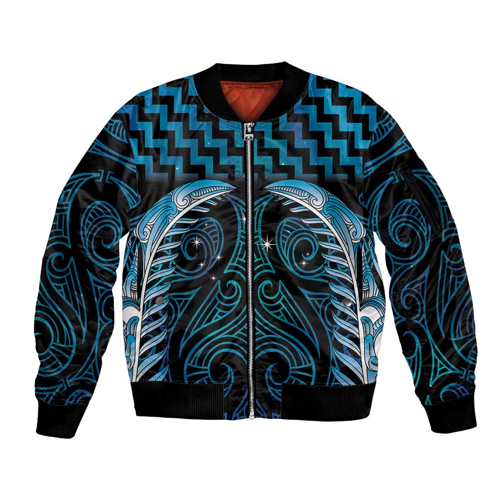 Blue Matariki New Zealand Sleeve Zip Bomber Jacket Maori Poutama Galaxy Vibes