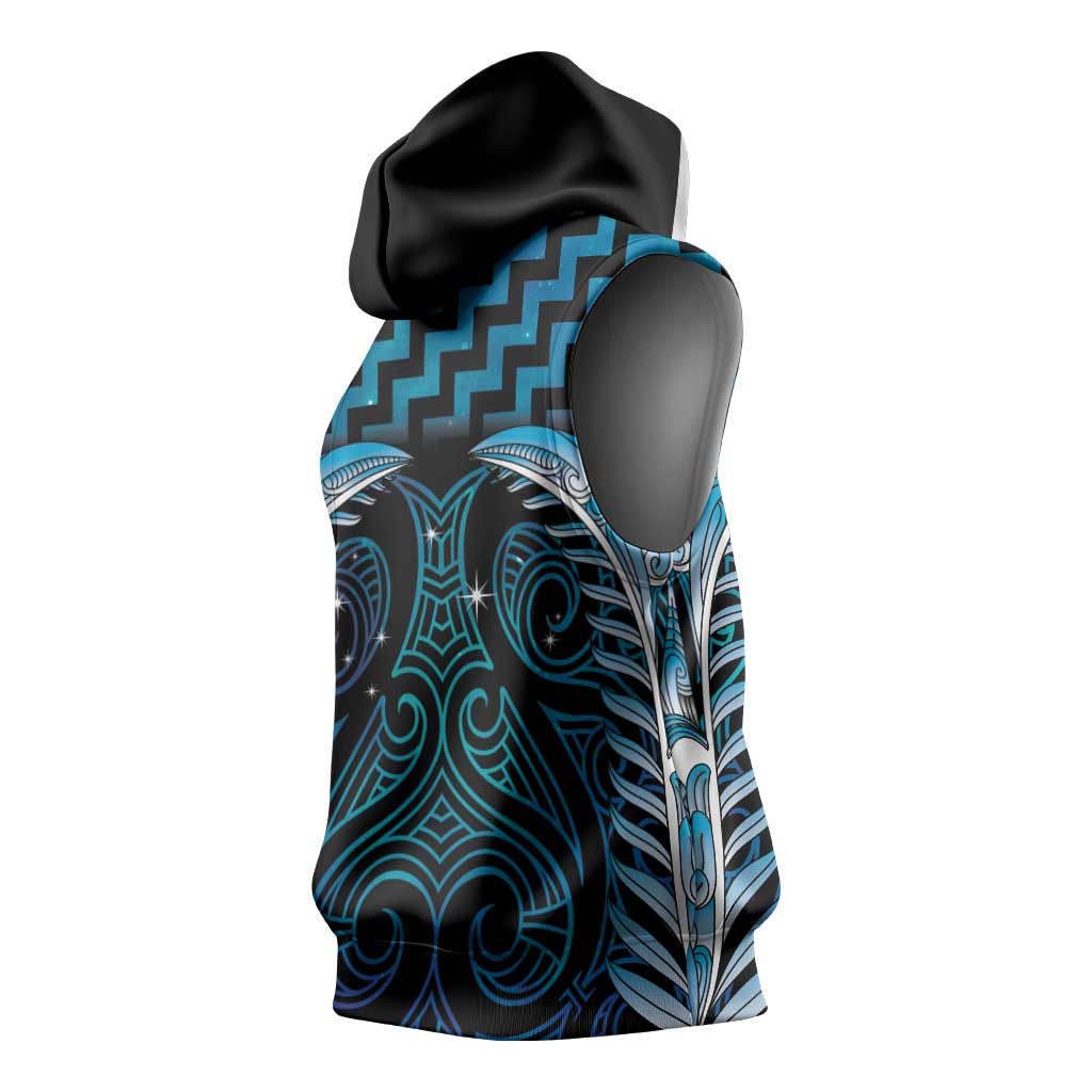 Blue Matariki New Zealand Sleeveless Hoodie Maori Poutama Galaxy Vibes - Polynesian Pride