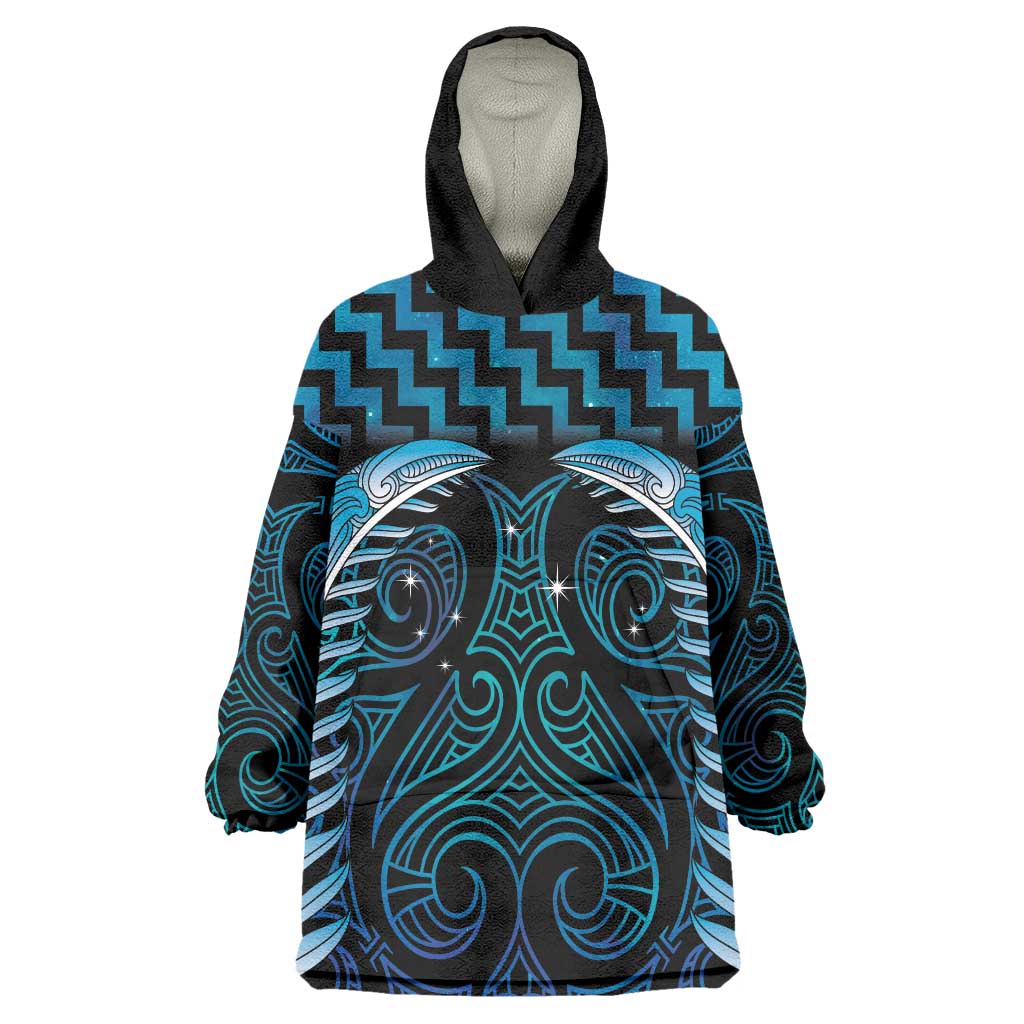 Blue Matariki New Zealand Wearable Blanket Hoodie Maori Poutama Galaxy Vibes