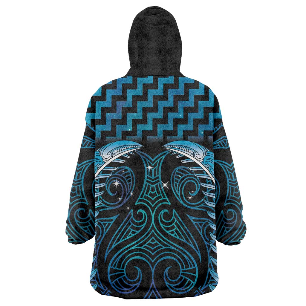 Blue Matariki New Zealand Wearable Blanket Hoodie Maori Poutama Galaxy Vibes