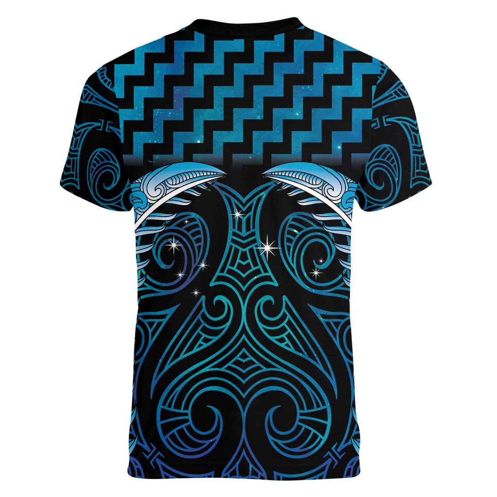 Blue Matariki New Zealand Women V-Neck T-Shirt Maori Poutama Galaxy Vibes
