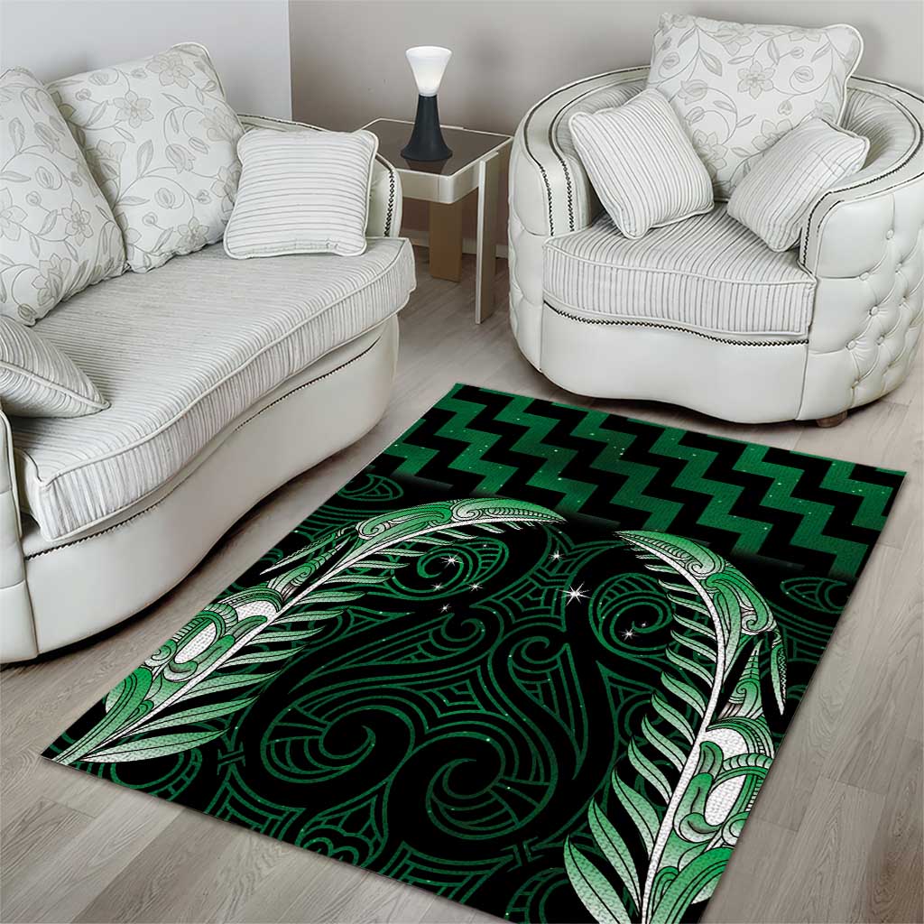 Green Matariki New Zealand Area Rug Maori Poutama Galaxy Vibes