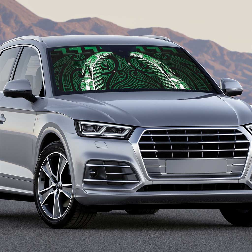 Green Matariki New Zealand Auto Sun Shade Maori Poutama Galaxy Vibes - Polynesian Pride