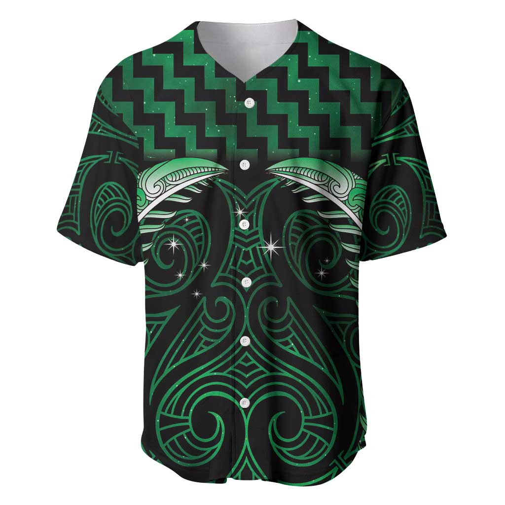 Green Matariki New Zealand Baseball Jersey Maori Poutama Galaxy Vibes