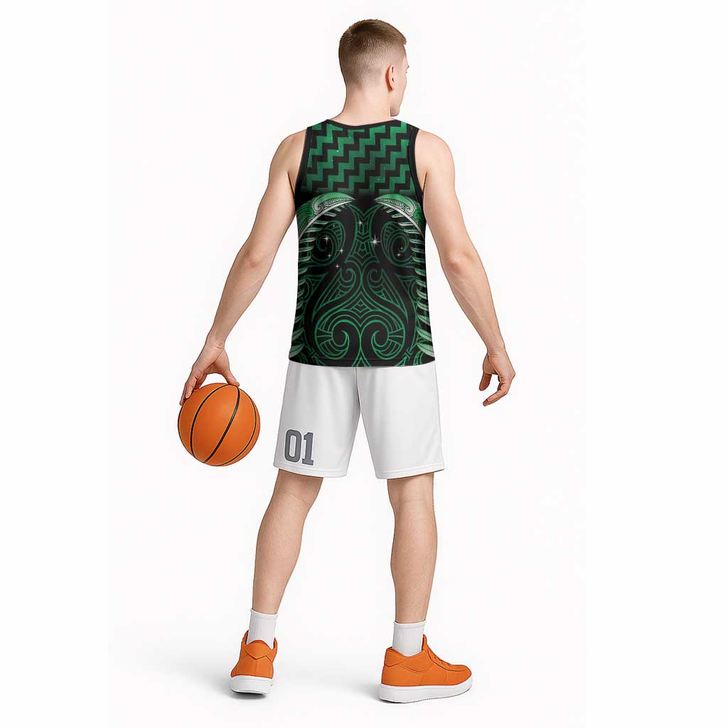 Green Matariki New Zealand Basketball Jersey Maori Poutama Galaxy Vibes - Polynesian Pride
