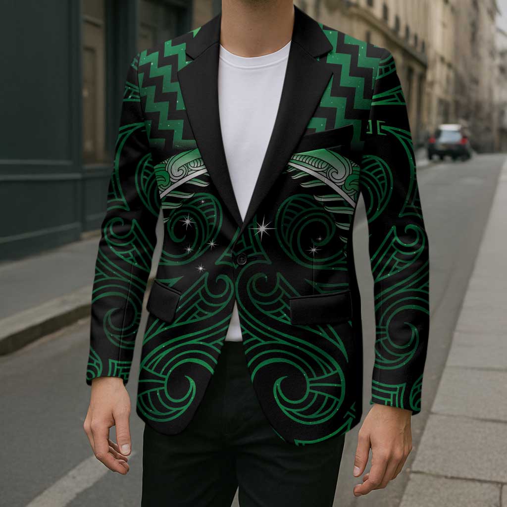 Green Matariki New Zealand Blazer Maori Poutama Galaxy Vibes - Polynesian Pride
