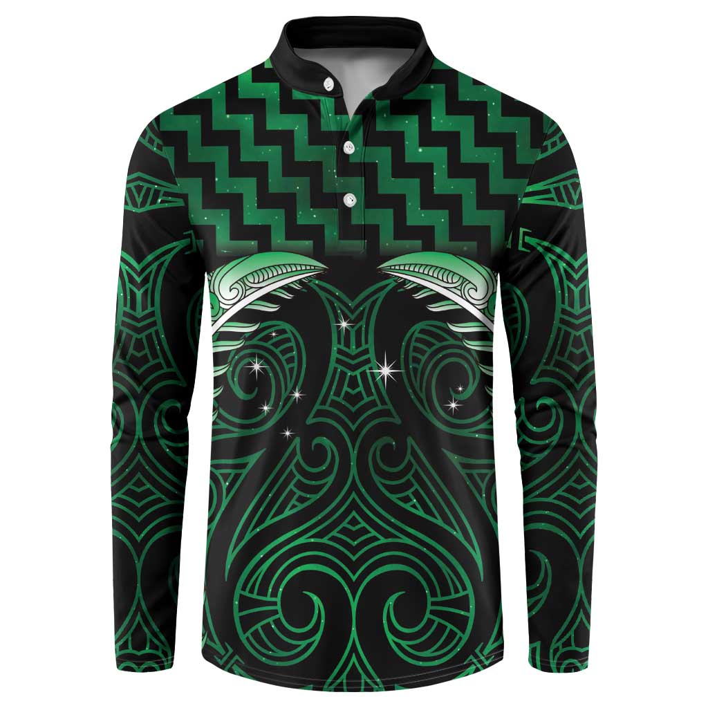 Green Matariki New Zealand Button Sweatshirt Maori Poutama Galaxy Vibes