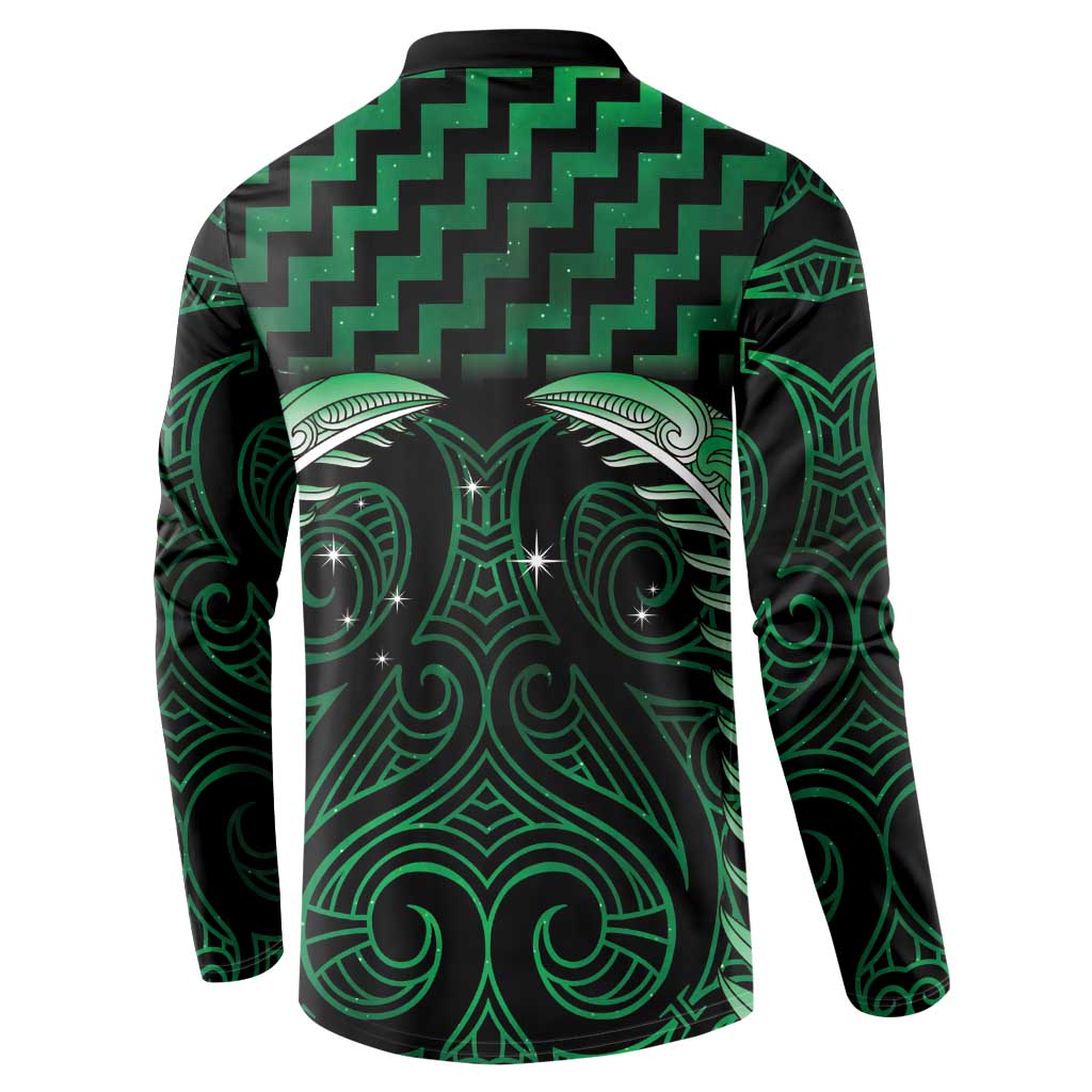 Green Matariki New Zealand Button Sweatshirt Maori Poutama Galaxy Vibes