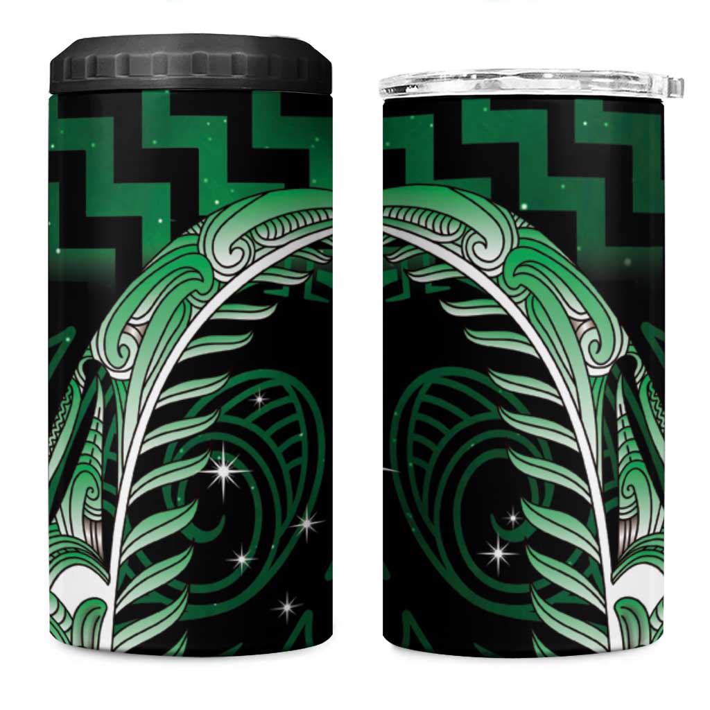 Green Matariki New Zealand 4 in 1 Can Cooler Tumbler Maori Poutama Galaxy Vibes