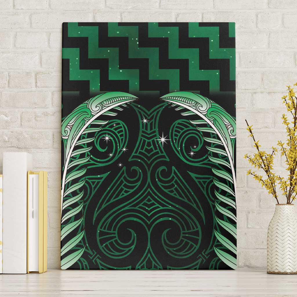 Green Matariki New Zealand Canvas Wall Art Maori Poutama Galaxy Vibes