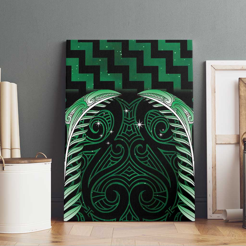 Green Matariki New Zealand Canvas Wall Art Maori Poutama Galaxy Vibes