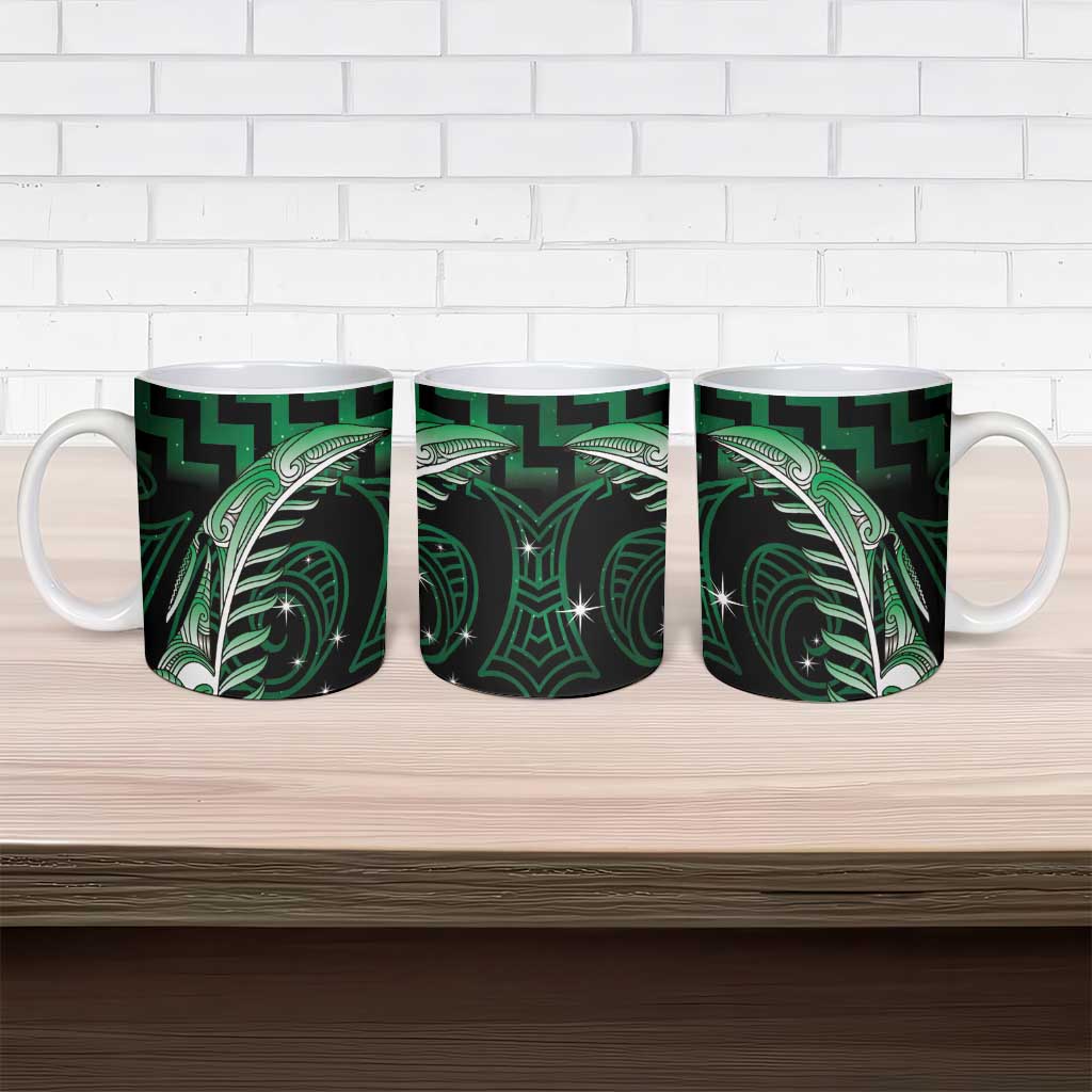 Green Matariki New Zealand Ceramic Mug Maori Poutama Galaxy Vibes - Polynesian Pride