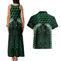 Green Matariki New Zealand Couples Matching Tank Maxi Dress and Hawaiian Shirt Maori Poutama Galaxy Vibes