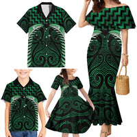 Green Matariki New Zealand Family Matching Mermaid Dress and Hawaiian Shirt Maori Poutama Galaxy Vibes