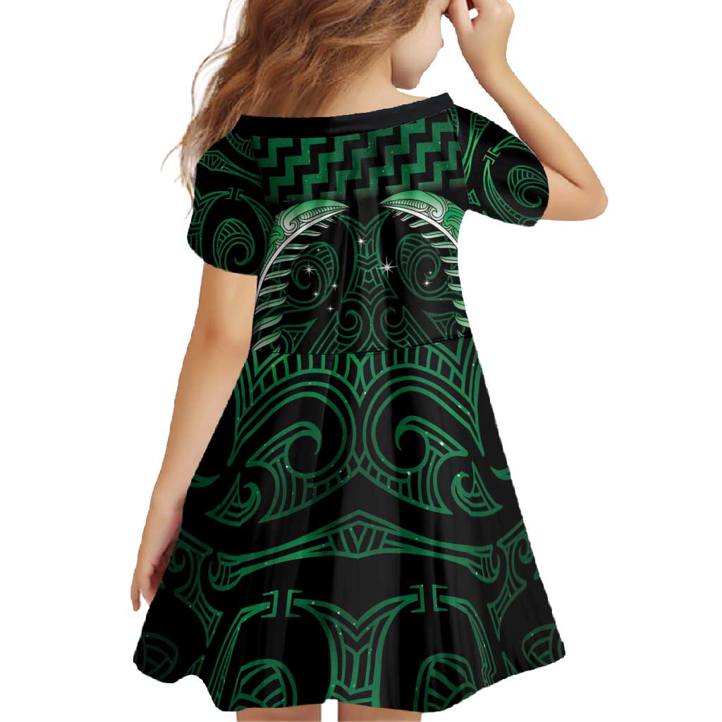 Green Matariki New Zealand Family Matching Off Shoulder Maxi Dress and Hawaiian Shirt Maori Poutama Galaxy Vibes
