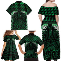 Green Matariki New Zealand Family Matching Off Shoulder Maxi Dress and Hawaiian Shirt Maori Poutama Galaxy Vibes