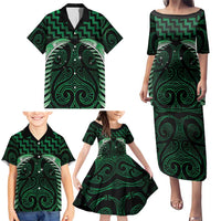 Green Matariki New Zealand Family Matching Puletasi and Hawaiian Shirt Maori Poutama Galaxy Vibes