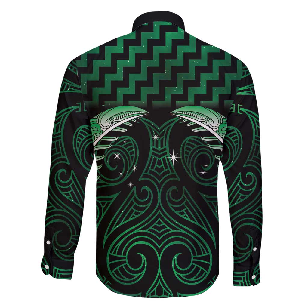 Green Matariki New Zealand Family Matching Short Sleeve Bodycon Dress and Hawaiian Shirt Maori Poutama Galaxy Vibes