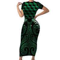 Green Matariki New Zealand Family Matching Short Sleeve Bodycon Dress and Hawaiian Shirt Maori Poutama Galaxy Vibes
