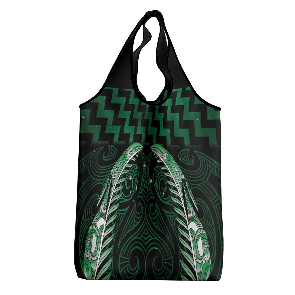 Green Matariki New Zealand Grocery Bag Maori Poutama Galaxy Vibes