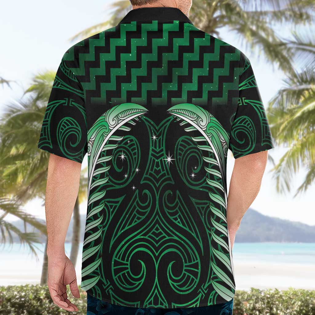 Green Matariki New Zealand Hawaiian Shirt Maori Poutama Galaxy Vibes