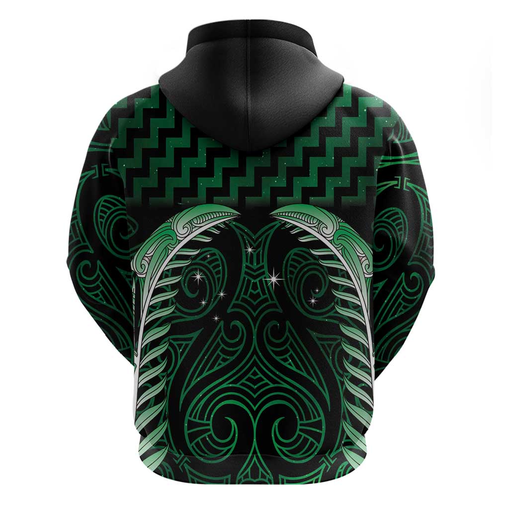Green Matariki New Zealand Hoodie Maori Poutama Galaxy Vibes