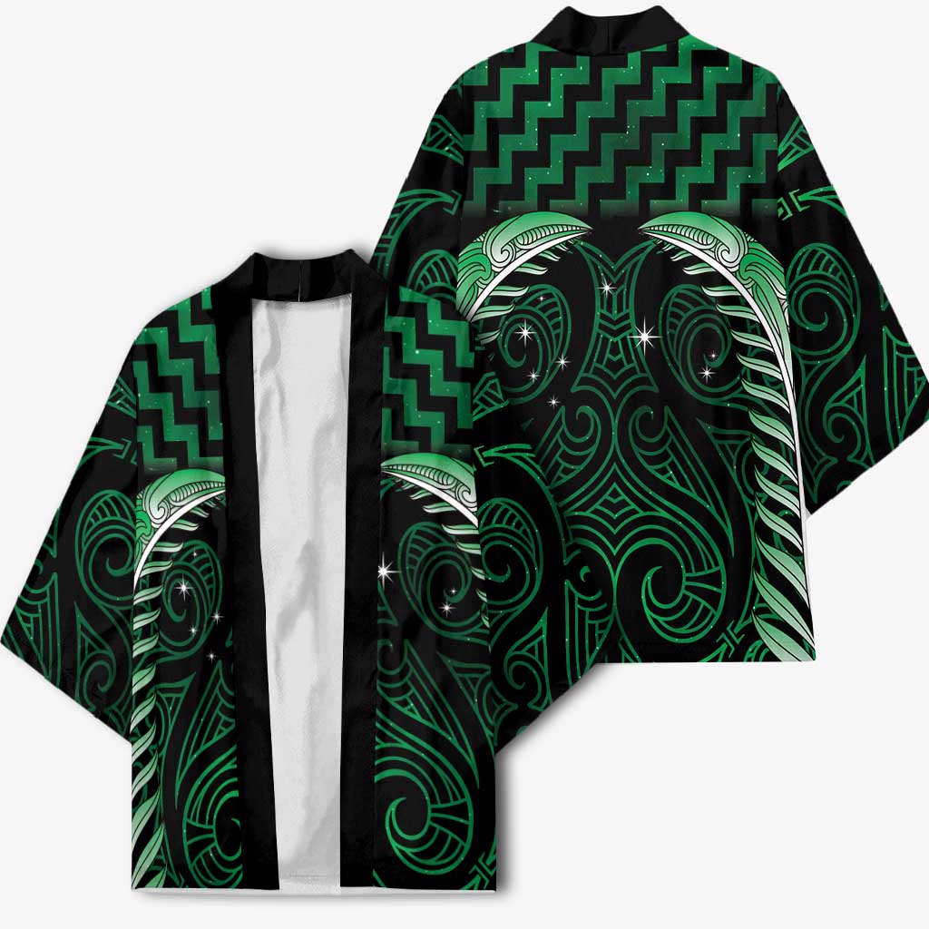 Green Matariki New Zealand Kimono Maori Poutama Galaxy Vibes - Polynesian Pride