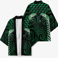 Green Matariki New Zealand Kimono Maori Poutama Galaxy Vibes - Polynesian Pride