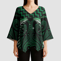 Green Matariki New Zealand Kimono Sleeve Blouse Maori Poutama Galaxy Vibes - Polynesian Pride