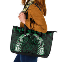 Green Matariki New Zealand Leather Tote Bag Maori Poutama Galaxy Vibes