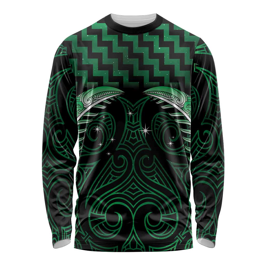 Green Matariki New Zealand Long Sleeve Shirt Maori Poutama Galaxy Vibes