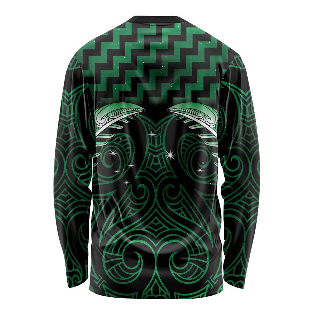 Green Matariki New Zealand Long Sleeve Shirt Maori Poutama Galaxy Vibes