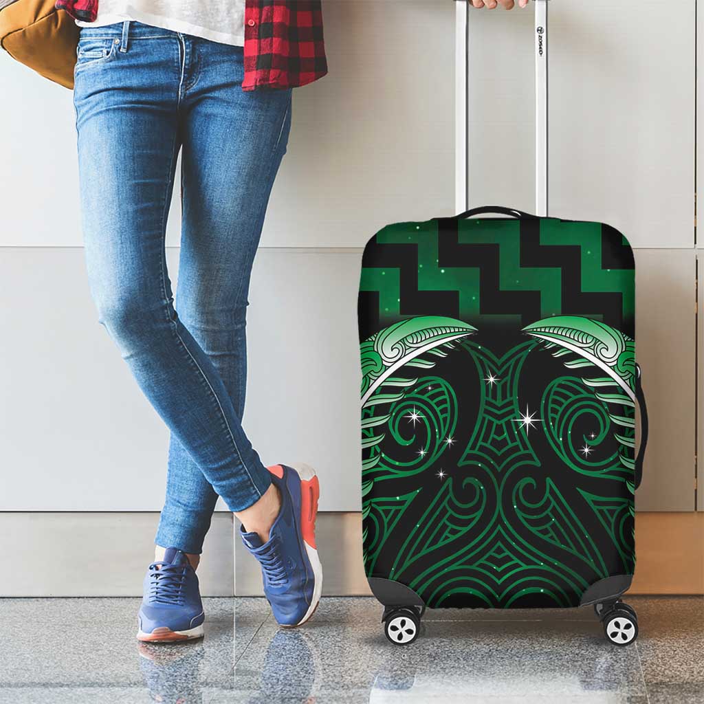 Green Matariki New Zealand Luggage Cover Maori Poutama Galaxy Vibes