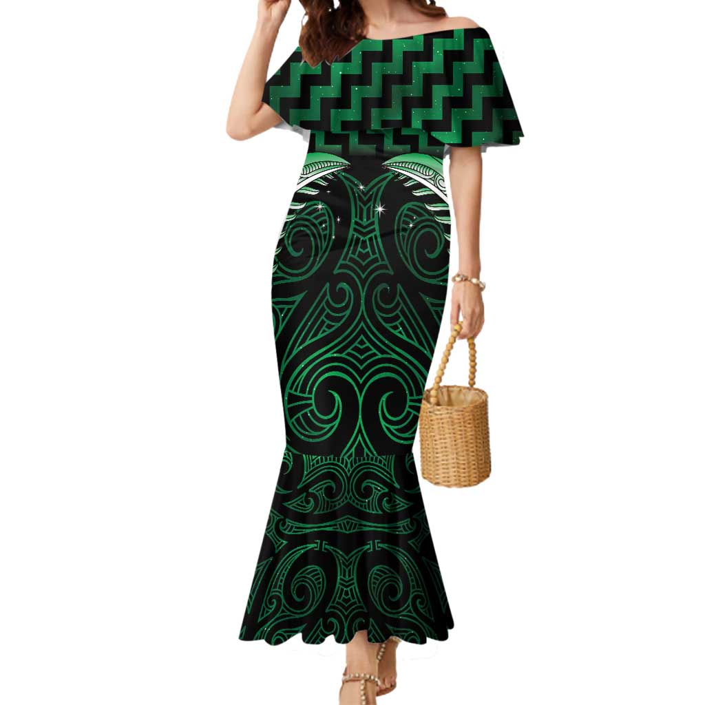 Green Matariki New Zealand Mermaid Dress Maori Poutama Galaxy Vibes