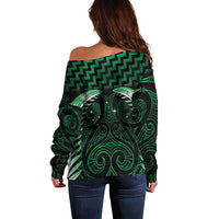 Green Matariki New Zealand Off Shoulder Sweater Maori Poutama Galaxy Vibes