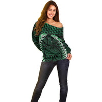 Green Matariki New Zealand Off Shoulder Sweater Maori Poutama Galaxy Vibes