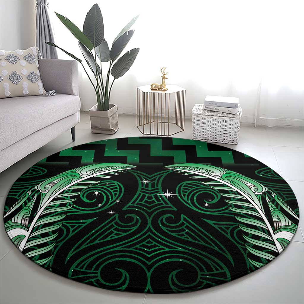 Green Matariki New Zealand Round Carpet Maori Poutama Galaxy Vibes