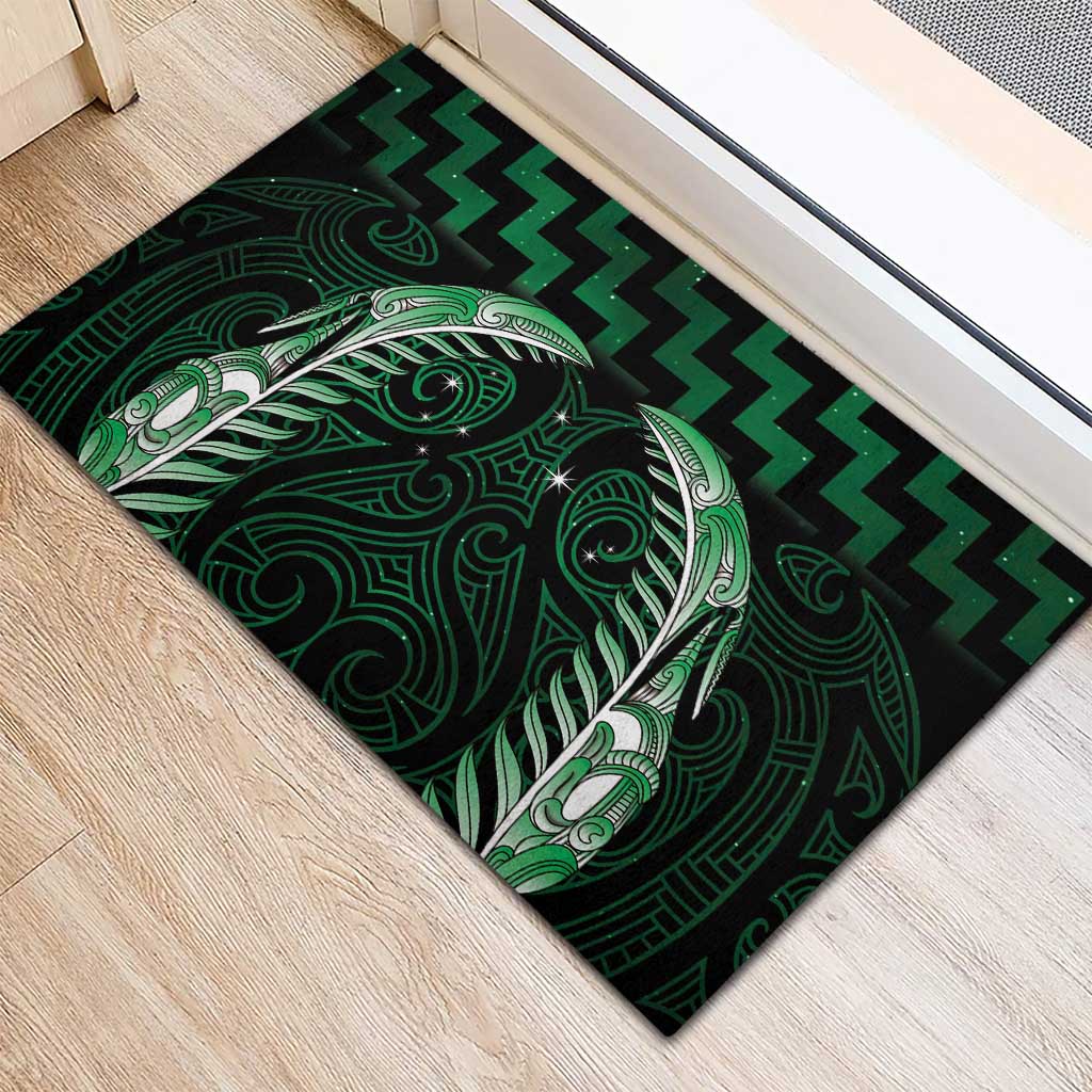Green Matariki New Zealand Rubber Doormat Maori Poutama Galaxy Vibes