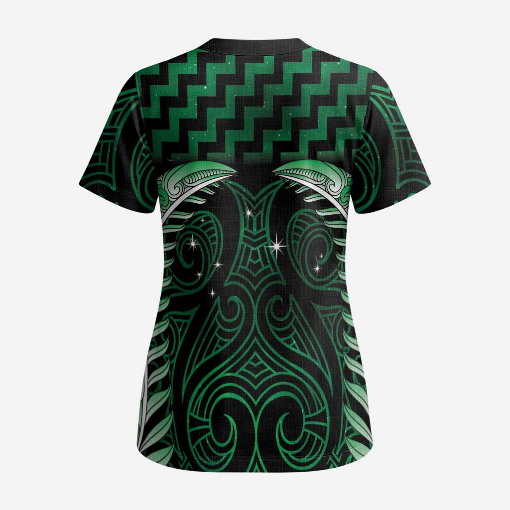 Green Matariki New Zealand Scrub Top Maori Poutama Galaxy Vibes - Polynesian Pride