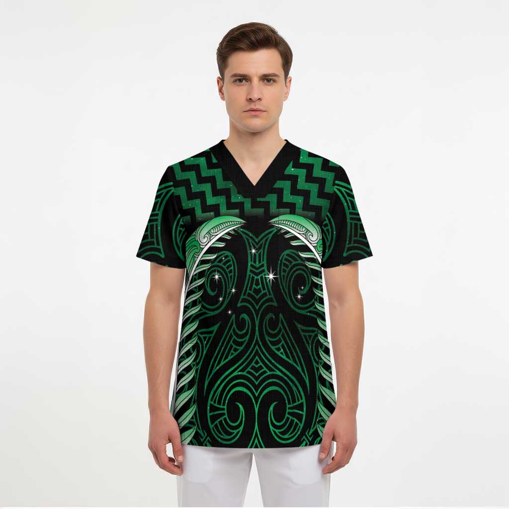 Green Matariki New Zealand Scrub Top Maori Poutama Galaxy Vibes - Polynesian Pride
