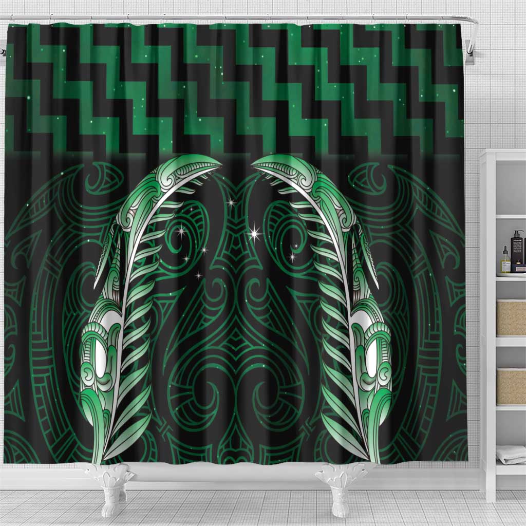 Green Matariki New Zealand Shower Curtain Maori Poutama Galaxy Vibes