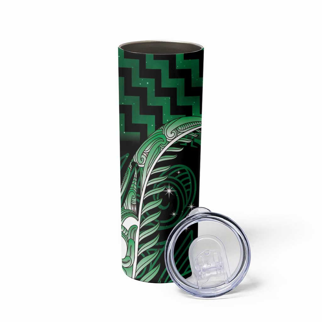 Green Matariki New Zealand Skinny Tumbler Maori Poutama Galaxy Vibes