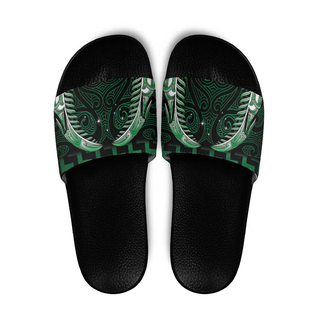 Green Matariki New Zealand Slide Sandals Maori Poutama Galaxy Vibes - Polynesian Pride