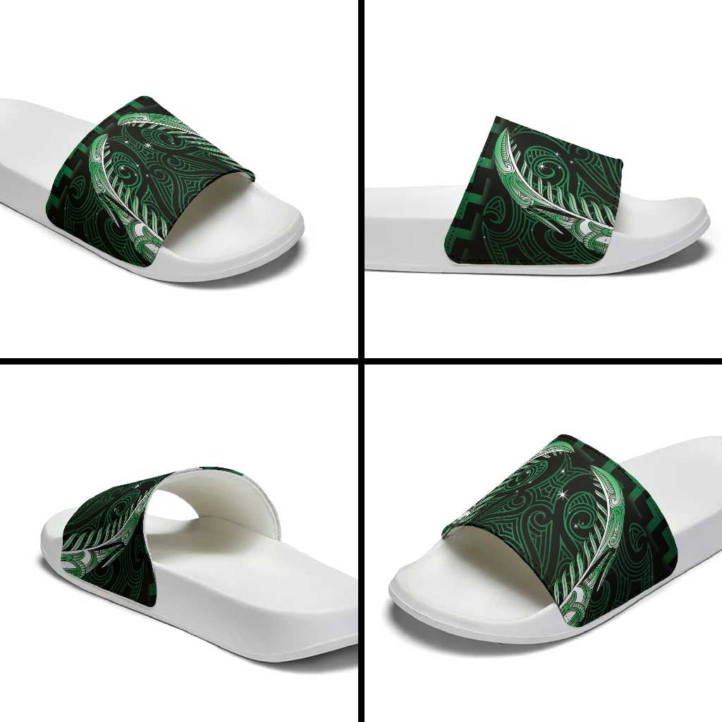 Green Matariki New Zealand Slide Sandals Maori Poutama Galaxy Vibes - Polynesian Pride