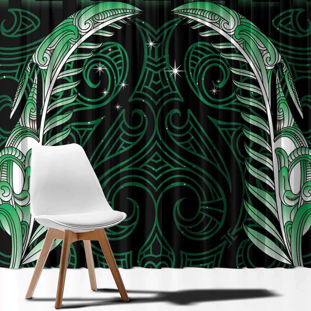 Green Matariki New Zealand Window Curtain Maori Poutama Galaxy Vibes