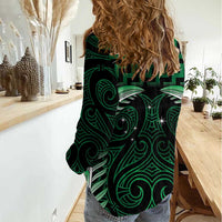Green Matariki New Zealand Women Casual Shirt Maori Poutama Galaxy Vibes